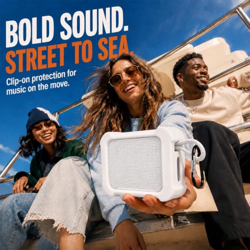 COMECASE Silicone Case for JBL Go 5 with Metal Carabiner, White, Case Only | Thickened Edges, Inner Cushioning Ribs, Easy Button Access, Uncovered Grille and Edge Light, for Travel and Outdoor Use - color: White