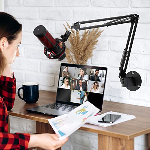 YOUSHARES Wall Mount Boom Arm - Microphone Holder for Stand, Vertical Surface Mount and Freely Swiveling Metal Clip Suitable for Saving Desk Space, Mic Stand Accessories