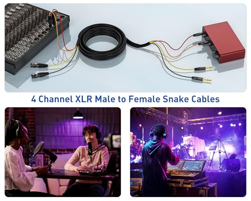 4 Channel 1/4" TRS to XLR Snake Cables 3ft 2 Pack - 6.35mm Jack Stereo Audio Balanced Line to XLR Female Cables - size: 4-Channel 3 Feet, style: Trs to Xlr Female
