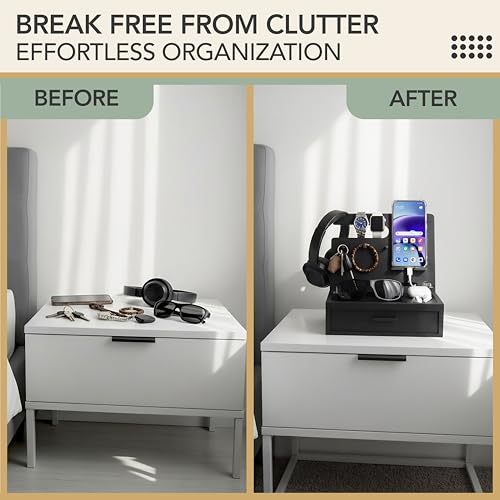 Nightstand Organizer for Men - Night Stand, Bedside or Dresser (Black) - color: Black