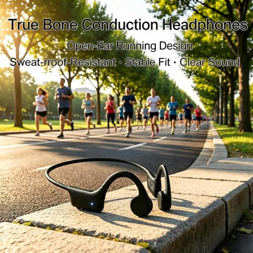 Bone Conduction Headphones, Bluetooth 5.3 Open Ear Sport Headphones, IP55 Sweatproof Wireless Earphones, 29g Ultra Lightweight 8H Playtime Headset for Running Gym Cycling Workout