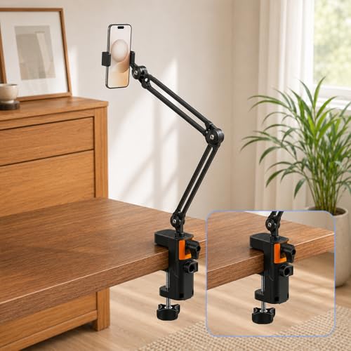 Desk Clamp for Microphone, 12.5mm 2 Hole Mic Table Mounting Clamp | 2-in-1 C Clamp for Magnifying Light, Boom Scissor Arm, Phone and Tablet Stand, Lamp Base, Fits Up to 6.5cm Desktop Thickness - size: XZ002