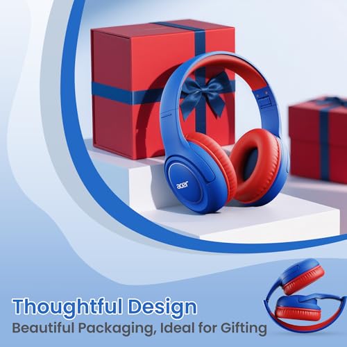 Acer Kids Headphones for School, 85-94dB Limiter, 3.5mm Jack, w/Mic HK03 | Foldable Wired Over Ear Headphones, for Toddler School/Tablet/iPad/PC/Travel, Blue-Red - color: Blue Red