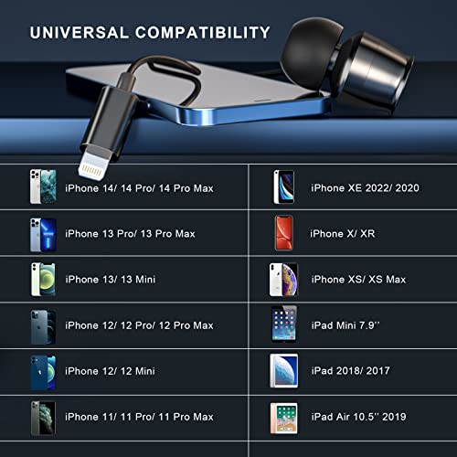 Lightning Headphones for iPhone 13 14 12 Pro Max MFi Certified Lightning Earbuds with Mic Noise Isolation Stereo Bass in-Ear Headphones Lightning Connector Wired Earphones for iPhone 11 XR SE