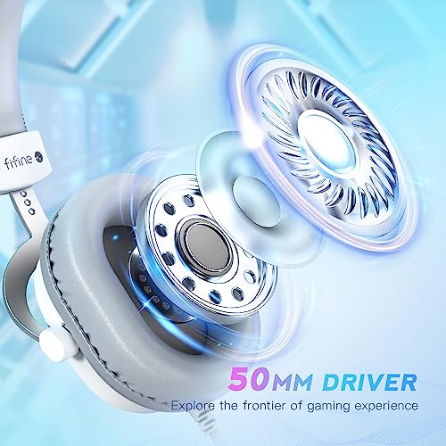 FIFINE USB PC Gaming Headset with 3.5mm Audio Jack, Detachable Microphone, 7.1 Surround Sound, Volume Control, Streaming Over-Ear Wired Headphones for Computer, PS5, Controller, Xbox-H9 White | 50mm Drivers, Crisp 7.1 Surround Sound, 3.5mm/USB Dual Connec