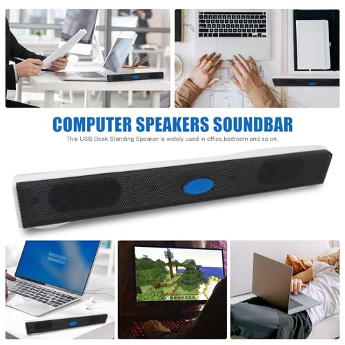 USB Computer/Laptop Speaker with Stereo Sound & Bass, Portable Mini Sound Bar for Windows PCs, Desktop Computer and Laptops