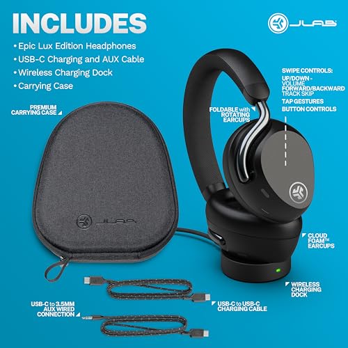 JLab, Epic Lux Lab Edition, Wireless Over Ear Headphones, Active Noise Cancelling, Hi-Res Audio, Graphite - color: Graphite