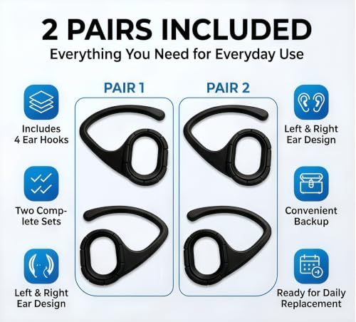 Adjustable Ear Hooks 2 Pairs Compatible with JBL Tune Buds, Clip On Earbud Hooks, Anti-Drop Secure Fit for Running, Gym, Workout, Cycling, Lightweight Earbuds Accessories