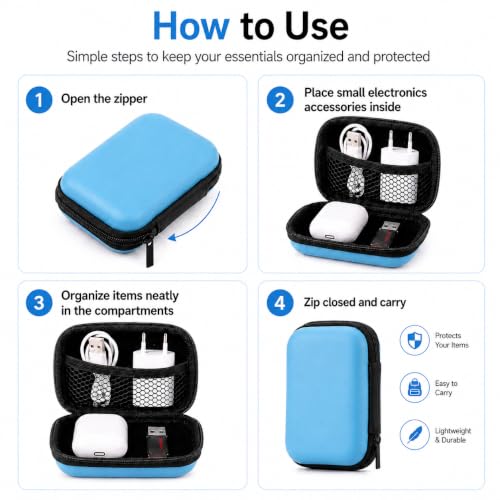 Headphone Case Hard Edge Zipper Bag Compact Portable Headset Storage Bag for Wireless,Headphones Earbuds Cables Charging Cable Travel Waterproof Commuting Home - color: Blue