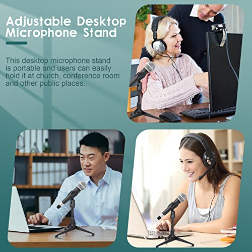 3 Pack Desktop Mic Stand Portable Foldable Tripod with Mic Clip Holder Adjustable Height Tabletop Microphone Stand 5/8 Inch Male to 3/8 Inch for Dynamic Recording Podcast