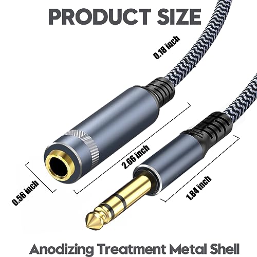 1/4 inch Extension Cable 1.5ft, 1/4" inch Male to Female Stereo Headphone Guitar Extension Cable - size: 1.5ft