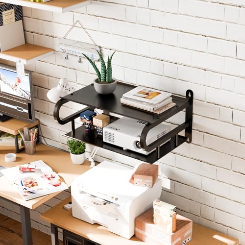 16" X 10" Floating Projector Shelf for Wall, WiFi Router Shelf with Cable Hole for TV Components|DVD Players|Games Consoles, Projector Wall Mount Shelf for Living Room,Bedroom,Office-Black