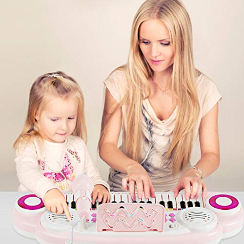 Costzon 37 Keys Electronic Keyboard Piano for Kids, Portable Musical Keyboard with Rhythm Light, Microphone, Recording, Music Stand, 8 Tone Keys, 4 Percussion Instruments (Pink) - style: Pink