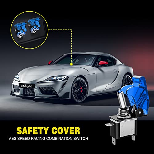 Nilight 5PCS LED Toggle Switch ON Off 12V Blue Lighted Aircraft Safety Cover Heavy Duty 20A SPST 3 Pin Rocker for Automotive Cars Trucks Boats Racing Cars,2 Years Warranty | Safety Cover Heavy Duty 20A SPST 3 Pin Rocker Switches for Automotive Cars Trucks