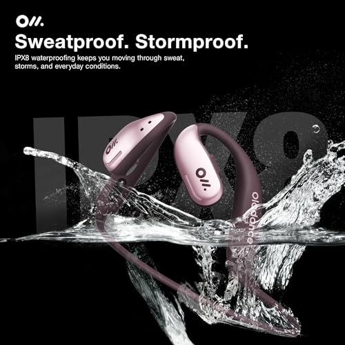 Oladance OWS Sports True Wireless Open-Ear Headphones, IPX8, 15H Playtime | Multi-Point Connectivity, Bluetooth 5.3, Durable Neckband, Virtual Bass 2.0, Liquid Silicone, Amplifier Chip - color: Pink