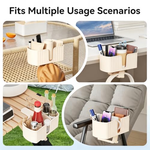 4 in 1 Desk Cup Holder with Storage Tray and Headphone Hanger | Clamp on design, rotating headphone hanger, detachable storage tray, cable holes, fits 5-50mm desks