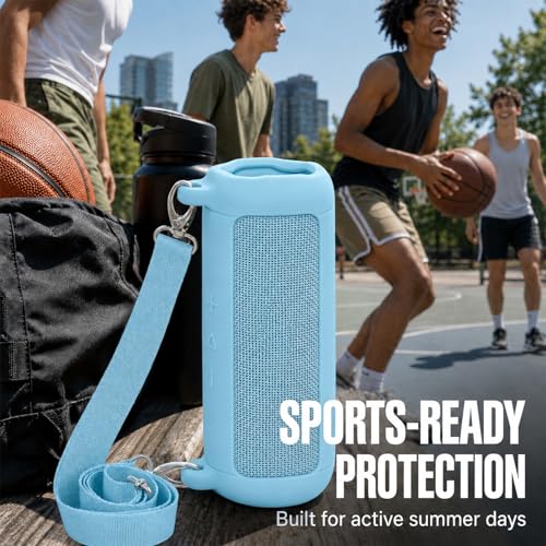 Boobowl Silicone Case for JBL Flip 7 with Shoulder Strap&Carabiner- Sky Blue - color: Sky blue