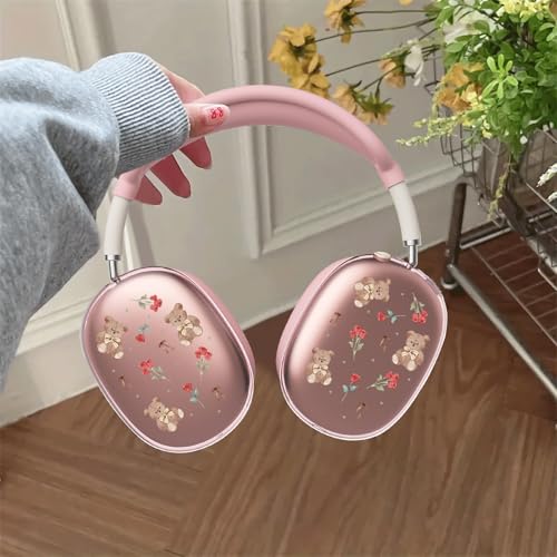 Cute Floral Bears Clear Case for Airpods Max Headphones Lovely Rose Flowers Soft TPU Ear Cups Cover Anti-Scratch Silicone Ear Pad Protective Case 53 Headband Cover for Apple Airpods Max - color: Rose bear 07