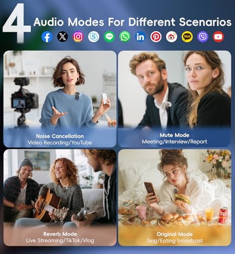 Mini Wireless Lavalier Microphone Noise Cancelling for iPhone,Android Lapel Mic with Charging Case Clip on Microphone Wireless Microphone for Vlogging, YouTube, TikTok Content Creator, Video Recording