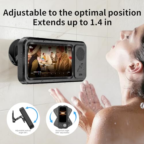 Shower Phone Holder Waterproof with Speaker Hole,360° Rotation Shower Phone Case Holder,Anti Fog Phone Stand Mount for Bathroom Bathtub Kitchen Wall Mirror,for 4-7" iPhone 17 S25 Ultra(Black) - color: Black