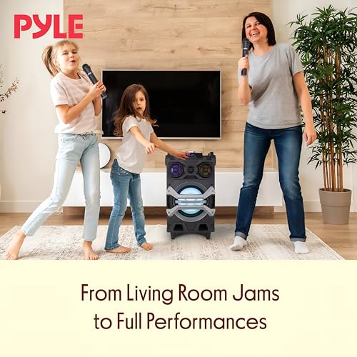 Pyle 500 Watt Portable BT Connectivity Karaoke Speaker System - PA Stereo with 8" Subwoofer, DJ Lights Rechargeable Battery Microphone, Recording Ability, MP3/USB/SD/FM Radio - PWMA325BT