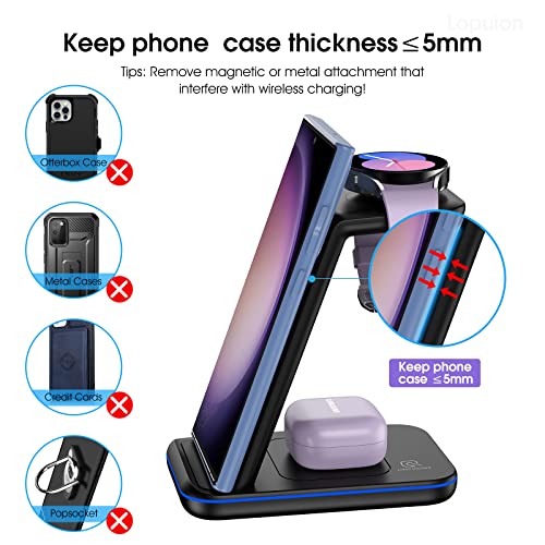 Wireless Charging Station for Samsung/Android, Fast Wireless Watch Charger Station Compatible for Samsung Galaxy S26 Ultra/S25/S24+/Z Flip 7/6 Fold 7/6, Watch8/7/Pro/Active 2 Galaxy Buds3/2 Pro(Black) - color: Black