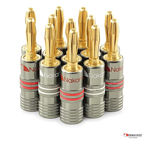Nakamichi Ultimate Series 24k Gold Plated Beryllium Red Copper Banana Plug 12 AWG - 18 AWG Gauge Size 4mm for Speakers Amplifier Hi-Fi Stereo Receiver Audio Wire Cable Connector 2 Pcs (1-Pair) - size: 2 Pcs (1-Pair)