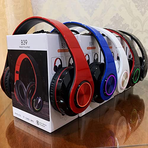 Wireless Bluetooth Headphones with Colorful LED Lights, Blue | Built-in Mic, Light Weight, Foldable, Wired HiFi Stereo Headphones for Classroom/Home Office/PC/Mobile Phone/Kids Adult - color: Blue