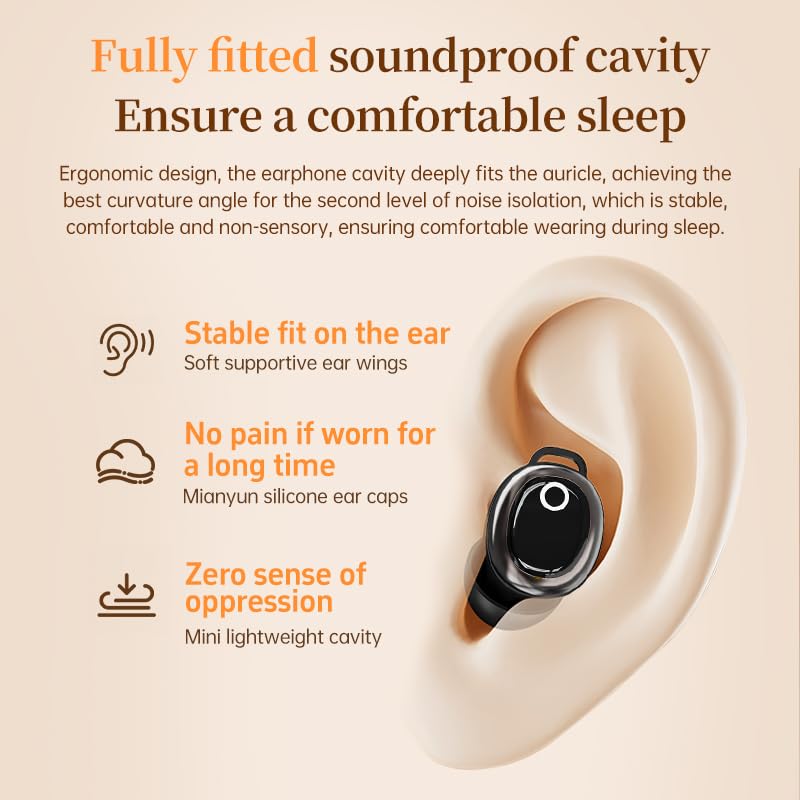 Xmenha Mini Invisible Small Earbuds Wireless Bluetooth with Touch Screen Case, Tiny Smallest Micro Low Profile Sleep Discreet Hidden Earbuds Headphones Ear Buds for Work Sleeping Small Ear Canals - color: Black