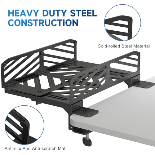 Suptek Clamp-on Desk Extender PC Desk Mount Holder,Standard and Large Gaming Computer Case Stand, Adjustable Width PC Mount, Black - style: PC Desk Mount