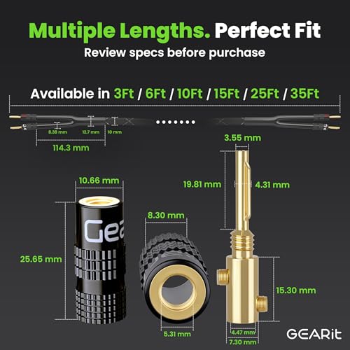 GEARit 12 Gauge Speaker Wire Banana Plugs CL2 Rated in-Wall 15 Feet Black - color: Black, size: 15 Feet