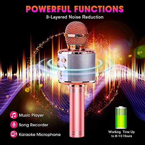 BlueFire 4 in 1 Karaoke Wireless Microphone with LED Lights, Portable Microphone for Kids, Great Gifts Toys for Kids, Girls, Boys and Adults (Pink) - color: Pink