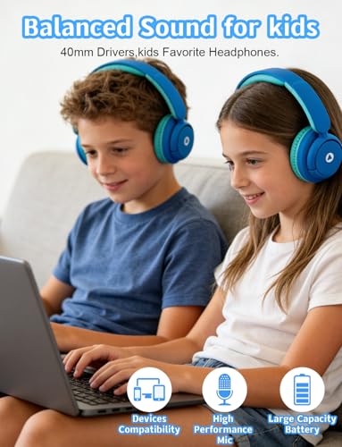 Kids Wireless Headphones,Toddler Headphone Bluetooth, Foldable with Built-in Mic, Headphones for Kids Toddler teenger Cell Phones TV Tablet School Network Office uses (Blue Green) - color: Blue Green
