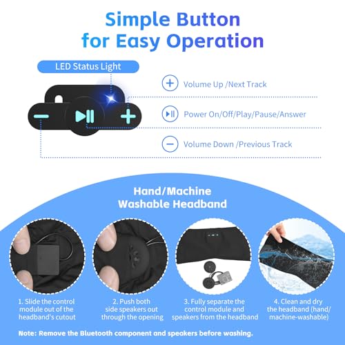 Sleep Headphones Bluetooth 6.0 Headband for Side Sleepers (Black & Black) | 200mah cell for 20hr playback, 3mm ultra-thin speaker & mic, HD stereo, removable & washable, 2-in-1 sport & sleep headband - color: x2 Black