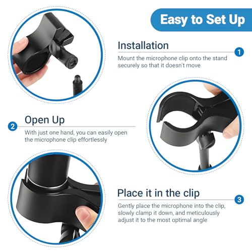 2 Pack Microphone Clips, Durable and Adjustable Mic Clip for Stand, Compatible with Large Diameter Mics for Stage, Church, Studio