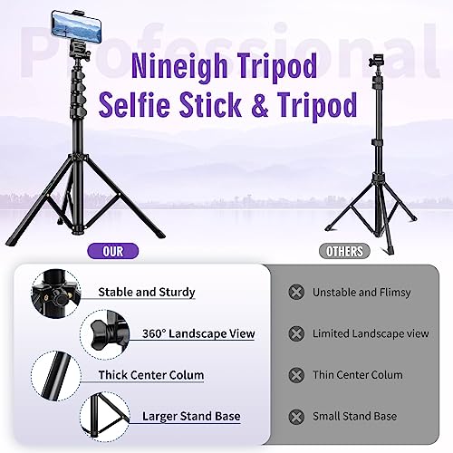 80" Phone Tripod, Selfie Stick, Aluminum Cellphone Tripod Stand | for Video Photo Vlog, Travel Tripods with Gooseneck Remote Phone Holder, Compatible with iPhone Android Smartphone - size: 80 Inch