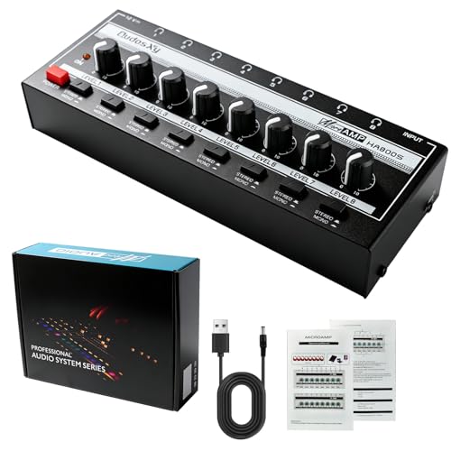 HA800S Audio Mixer, 8-Channel Stereo Line Mixer for Sub-Mixing, Independent Volume & Stereo/Mono Control, 1/4" TRS Input/Output for Headphone Monitoring, Studio Recording, Band Rehearsal