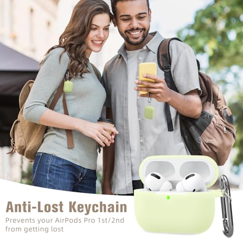 Hamile Compatible with AirPods Pro Case Protective Silicone Airpod Case Shockproof Cover Skin for Apple Airpod Pro 2019 Charging Case, with Keychain, Yellow Green-Night Glow Green - color: 7-Nightglow Green