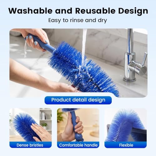 Fan Cleaning Brush, Bendable Cobweb Duster Cobweb Duster, 2026 New Microfiber Head Dusting Brush, Washable ldeal for Electric Fans Air Conditioning, Home Car Vents, Curtain (Blue+Grey#1) - color: Blue+grey#1