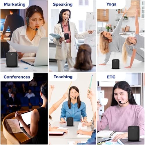 Mini Wireless Voice Amplifier with Two Bluetooth Microphones | Portable Megaphone Speaker Rechargeable PA System for Teaching,Small Speaker with Headset Mic for Teachers