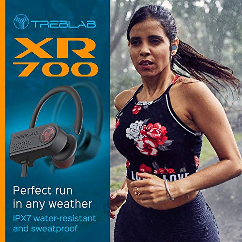 TREBLAB XR700 Wireless Earbuds - Bluetooth 5.0, IPX7 Waterproof | Noise Cancelling, Adjustable Earhooks, 9H Battery, Deep Bass, Mic - Sports Running Headphones for Workouts, Gym, Travel