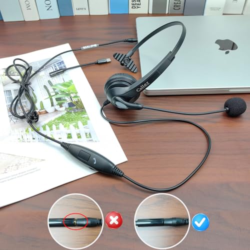 Callez Wired Computer Headset, 3.5mm Cell Phone Headset for iPhone Samsung | USB C Headphone with Mic Noise Cancelling for PC Laptop Mac, Zoom Teams Call Center Home Office Work, in-line Control - color: Black