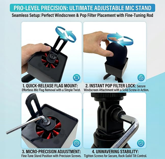 Mic Holder Stand for DJI Mic Mini2/Mini/3/2 RODE Wireless Microphone Desk Desktop Tripod & Handheld Interview Adapter, 2in1 Tabletop Telescopic Handle with Mic Flag for Vlog Podcast