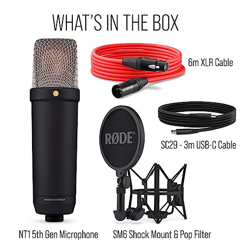 RØDE NT1 5th Gen Studio Condenser Microphone, XLR + USB-C, Silver - color: Black