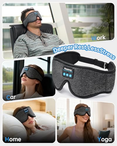 Perytong Sleep Mask with Bluetooth 5.4 Headphones, Wireless Music Sleep Eye Mask for Side Sleepers, 3D Contoured Comfort & Built-in HD Stereo Earphones, Blackout for Travel(Flax Gray) - color: Flax Gray