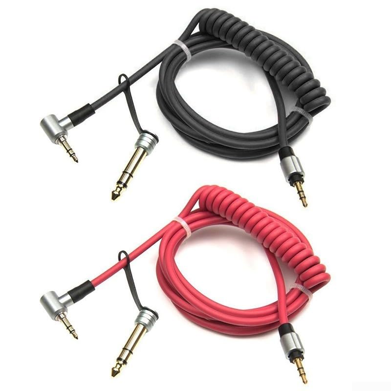 Coiled Aux Cable for Pro Detox Headphones 3.5mm to 6.5mm Cord Black Red Spring Design 1.5m(Black)