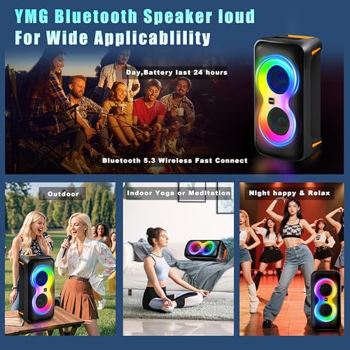 YMG Karaoke Machine for Adults Portable Blue Tooth Party Speaker with 2 Wireless Microphones, 300W Peak PA System Deep Bass Fast Charging with LED Disco Lights for Outdoor Home Party Gift