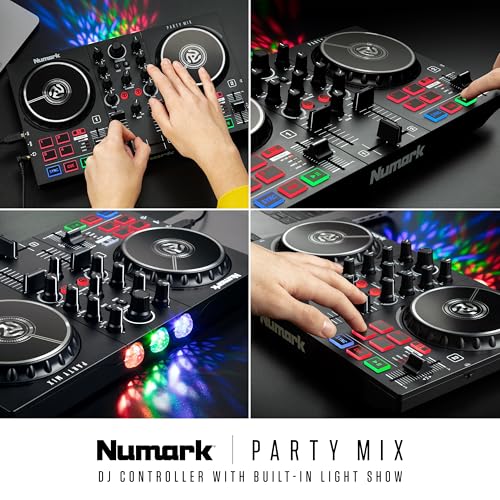 Numark Party Mix II DJ Controller with Built-in Lights | 2-Decks, 2 Filter FX Knobs, DJ Mixer, Touch-Capacitive Wheels, Integrated Audio Interface, and Serato DJ Lite - style: PARTYMIX II