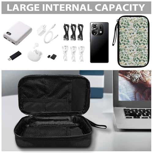 Green Leaf Print Electronic Organizer Travel Case Compatible with Laptop Power Adapter, Compatible with SD Card, USB Flash Disk - color: Green Leaf Print