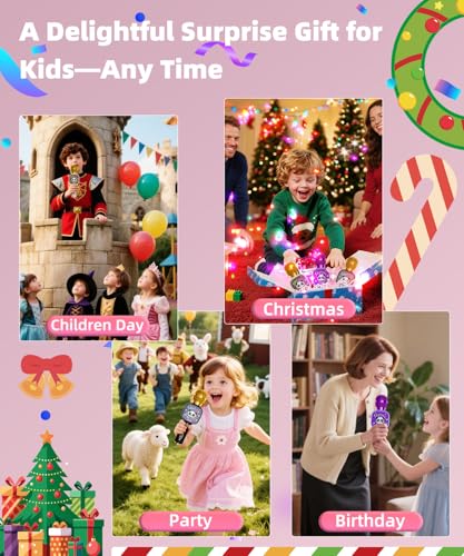 Kids Karaoke Microphone Mini, Bluetooth Voice Changer Toy Ages 3-12, Pink | LED Party Lights, Rechargeable Portable, Long Playtime, Duets, BT 5.3, Christmas Birthday Gifts for Toddler Boys & Girls - color: pink - 1